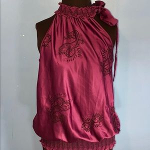 5/$25Purple silk halter blouse size large